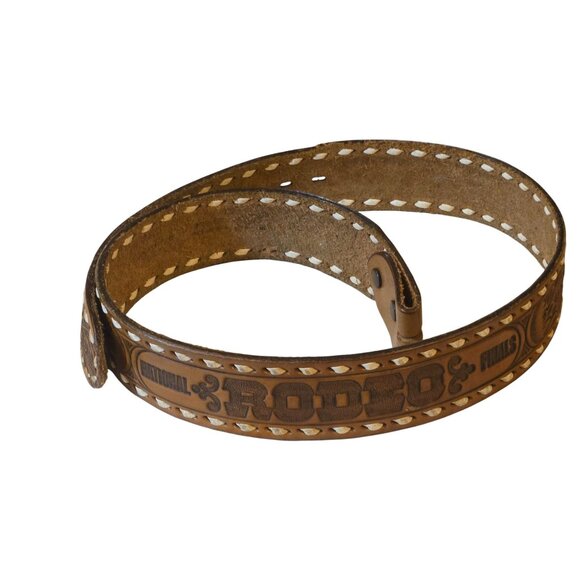 National Finals Rodeo Belt Brown Leather Justin Brand Size 32 NFR Vintage Wester - Picture 14 of 16